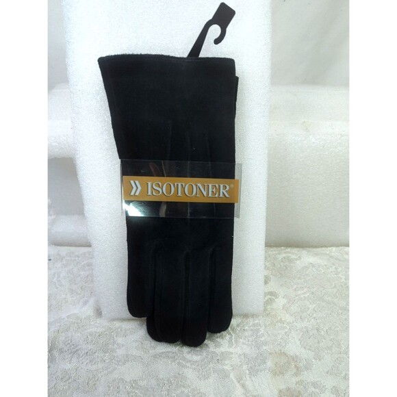 Isotoner Women's NWT Black Gloves Genuine Suede Leather cozy Lining Large L New - Picture 1 of 6